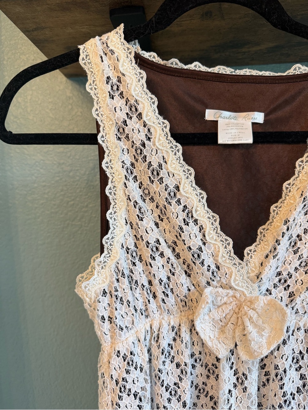 Vintage Y2K Charlotte Russe Lace Dress Cream Bow Front Coquette Fairycore Grunge
